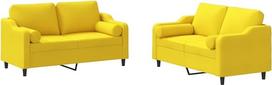 vidaXL 2 dalių sofos komplektas, fotelis-lovas su pagalvėle, sofa svetainės sofa su porankiais, sofos komplektas, dizainerio sofa, sėdimieji baldai, minkšti baldai, šviesiai geltonas audinys