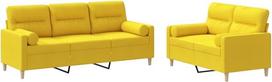 vidaXL 2 dalių sofos komplektas, fotelis-lovas su pagalvėle, sofa svetainės sofa su porankiais, sofos komplektas, dizainerio sofa, sėdimieji baldai, minkšti baldai, šviesiai geltonas audinys