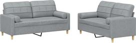 vidaXL 2 dalių sofos komplektas, fotelis-lovas su pagalvėle, sofa svetainės sofa su porankiais, sofos komplektas, dizainerio sofa, sėdimieji baldai, minkšti baldai, šviesiai pilkas audinys