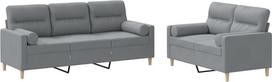 vidaXL 2 dalių sofos komplektas, fotelis-lovas su pagalvėle, sofa svetainės sofa su porankiais, sofos komplektas, dizainerio sofa, sėdimieji baldai, minkšti baldai, šviesiai pilkas audinys