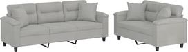 vidaXL 2 dalių sofos komplektas, fotelis-lovas su pagalvėle, sofa svetainės sofa su porankiais, sofos komplektas, dizaino sofa, sėdimieji baldai, minkšti baldai, šviesiai pilkas mikropluošto audinys
