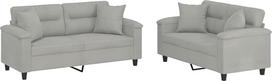 vidaXL 2 dalių sofos komplektas, fotelis-lovas su pagalvėle, sofa svetainės sofa su porankiais, sofos komplektas, dizaino sofa, sėdimieji baldai, minkšti baldai, šviesiai pilkas mikropluošto audinys