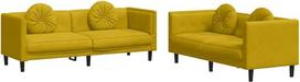 vidaXL 2 dalių sofos komplektas, svetainės sofa, svetainės sofa, minkšta sofa su pagalvėlėmis, sofos komplektas, svetainės baldai, modernus, geltonas aksomas