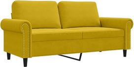 vidaXL 2 vietų sofa, sofa su metaliniu rėmu, atlošo pagalvėlė, atpalaiduojanti sofa svetainei, minkšta sofa, aksominė sofa, dviejų vietų sofa, geltonas aksomas