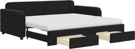 vidaXL Dienos lova, išskleidžiama sofa lova su stalčiais, čiužiniai, sofa lova, svečių lova miegamajame, svetainėje, sofa lova, išskleidžiama lova, juoda, 90 x 190 cm, aksomas