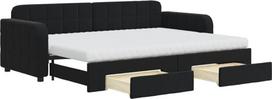 vidaXL dienos lova, išskleidžiama sofa lova su stalčiais, čiužiniai, sofa lova, svečių lova miegamajame, svetainėje, sofa lova, išskleidžiama lova, juoda, 80 x 200 cm, aksomas