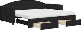 vidaXL Dienos lova, išskleidžiama sofa lova su stalčiais, čiužiniai, svečių lova, miegamojo sofa, svetainė, išskleidžiama sofa lova, juodas 90 x 190 cm audinys