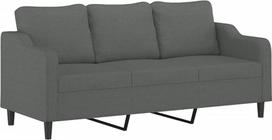 vidaXL Sofa 3-vietė, poilsio sofa su atlošu, svetainės sofos dizainas, metalinis rėmas, trijų vietų baldai, tamsiai pilkas audinys