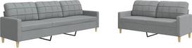 vidaXL sofos komplektas 2 dalių minkšta sofa su metaliniu rėmu, svetainės sėdimųjų baldų komplektas, svetainės sofos fotelis, šviesiai pilkas audinys
