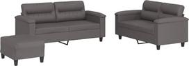 vidaXL Sofos komplektas 3 dalių fotelis Kanapa su pagalvėle Kojinė sofa Svetainės sofa su porankiais Sofos komplektas Dizainerių sofos sėdimieji baldai Minkšti baldai Pilka dirbtinė oda