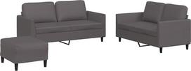 vidaXL Sofos komplektas 3 dalių fotelis Kanapa su pagalvėle Kojinė sofa Svetainės sofa su porankiais Sofos komplektas Dizainerių sofos sėdimieji baldai Minkšti baldai Pilka dirbtinė oda
