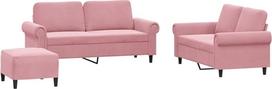 vidaXL Sofos komplektas 3 dalių fotelis Kanapa su pagalvėle Kojinė sofa Svetainės sofa su porankiais Sofos komplektas Dizainerių sofos sėdimieji baldai Minkšti baldai Rožinis aksomas