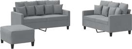 vidaXL Sofos komplektas 3 dalių fotelis Kanapa su pagalvėle Kojinė sofa Svetainės sofa su porankiais Sofos komplektas Dizainerių sofos sėdimieji baldai Minkšti baldai Šviesiai pilkas audinys
