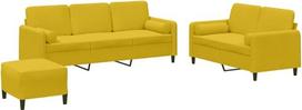 vidaXL Sofos komplektas 3 dalių fotelis Kėdė su pagalvėle Kojinė sofa Svetainės sofa su porankiais Sofos komplektas Dizainerių sofos sėdimieji baldai Minkšti baldai Geltonas aksomas