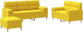 vidaXL Sofos komplektas 3 dalių fotelis Kėdė su pagalvėle Kojinė sofa Svetainės sofa su porankiais Sofos komplektas Dizainerių sofos sėdimieji baldai Minkšti baldai Šviesiai geltonas audinys