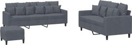 vidaXL Sofos komplektas 3 dalių fotelis Kėdė su pagalvėle Kojinė sofa Svetainės sofa su porankiais Sofos komplektas Dizainerių sofos sėdimieji baldai Minkšti baldai Tamsiai pilkas aksomas