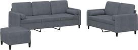 vidaXL Sofos komplektas 3 dalių fotelis Kėdė su pagalvėle Kojinė sofa Svetainės sofa su porankiais Sofos komplektas Dizainerių sofos sėdimieji baldai Minkšti baldai Tamsiai pilkas aksomas