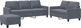 vidaXL Sofos komplektas 3 dalių fotelis Kėdė su pagalvėle Kojinė sofa Svetainės sofa su porankiais Sofos komplektas Dizainerių sofos sėdimieji baldai Minkšti baldai Tamsiai pilkas aksomas