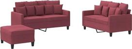 vidaXL Sofos komplektas 3 dalių fotelis Kėdė su pagalvėle Kojinė sofa Svetainės sofa su porankiais Sofos komplektas Dizainerių sofos sėdimieji baldai Minkšti baldai Vyno raudonas audinys