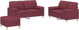 vidaXL Sofos komplektas 3 dalių fotelis Kėdė su pagalvėle Kojinė sofa Svetainės sofa su porankiais Sofos komplektas Dizainerių sofos sėdimieji baldai Minkšti baldai Vyno raudonas audinys