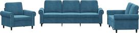 vidaXL Sofos komplektas 3 dalių fotelis Sofa su pagalve Sofa Svetainės sofa su porankiais Sofos komplektas Dizainerių sofos sėdimieji baldai Minkšti baldai Mėlynas aksomas