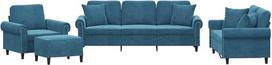 vidaXL Sofos komplektas 4 dalių fotelis Kanapa su pagalvėle Kojinė sofa Svetainės sofa su porankiais Sofos komplektas Dizainerių sofos sėdimieji baldai Minkšti baldai Mėlynas aksomas