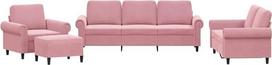 vidaXL Sofos komplektas 4 dalių fotelis Kanapa su pagalvėle Kojinė sofa Svetainės sofa su porankiais Sofos komplektas Dizainerių sofos sėdimieji baldai Minkšti baldai Rožinis aksomas
