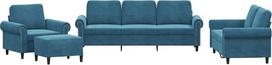 vidaXL Sofos komplektas 4 dalių fotelis Kanapa su pagalvėle Kojinė sofa Svetainės sofa su porankiais Sofos komplektas Dizainerių sofos sėdimieji baldai Minkšti baldai Mėlynas aksomas