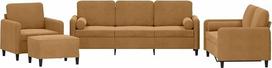 vidaXL Sofos komplektas 4 dalių fotelis Kanapa su pagalvėle Kojinė sofa Svetainės sofa su porankiais Sofos komplektas Dizainerių sofos sėdimieji baldai Minkšti baldai Rudas aksomas