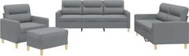 vidaXL Sofos komplektas 4 dalių fotelis Kanapa su pagalvėle Kojinė sofa Svetainės sofa su porankiais Sofos komplektas Dizainerių sofos sėdimieji baldai Minkšti baldai Šviesiai pilkas audinys