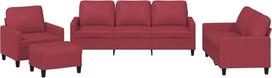 vidaXL Sofos komplektas 4 dalių fotelis Kanapa su pagalvėle Kojinė sofa Svetainės sofa su porankiais Sofos komplektas Dizainerių sofos sėdimieji baldai Minkšti baldai Vyno raudona dirbtinė oda