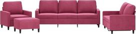 vidaXL Sofos komplektas 4 dalių fotelis Kanapa su pagalvėle Kojinė sofa Svetainės sofa su porankiais Sofos komplektas Dizainerių sofos sėdimieji baldai Minkšti baldai Vyno raudonas aksomas