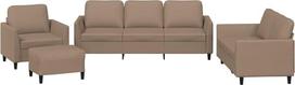 vidaXL Sofos komplektas 4 dalių fotelis Kanapė su pagalvėle Kojinė sofa Svetainės sofa su porankiais Sofos komplektas Dizainerių sofos sėdimieji baldai Minkšti baldai Kapučino rudos spalvos dirbtinė oda