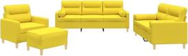 vidaXL Sofos komplektas 4 dalių fotelis Kėdė su pagalvėle Kojinė sofa Svetainės sofa su porankiais Sofos komplektas Dizainerio sofos sėdimieji baldai Minkšti baldai Šviesiai geltonas audinys