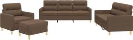 vidaXL Sofos komplektas 4 dalių fotelis Kėdė su pagalvėle Kojinė sofa Svetainės sofa su porankiais Sofos komplektas Dizainerių sofos sėdimieji baldai Minkšti baldai Rudas audinys