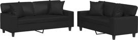 vidaXL Sofos komplektas, 2 dalių fotelis, sofa, svetainės sofa su porankiais, sofos komplektas, dizainerio sofa, sėdimieji baldai, minkšti baldai, juoda dirbtinė oda