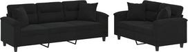 vidaXL Sofos komplektas, 2 dalių fotelis, sofa, svetainės sofa su porankiais, sofos komplektas, dizainerio sofa, sėdimieji baldai, minkšti baldai, juodas mikropluošto audinys