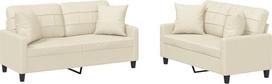 vidaXL Sofos komplektas, 2 dalių fotelis, sofa, svetainės sofa su porankiais, sofos komplektas, dizainerio sofa, sėdimieji baldai, minkšti baldai, kreminė dirbtinė oda