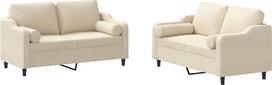 vidaXL Sofos komplektas, 2 dalių fotelis, sofa, svetainės sofa su porankiais, sofos komplektas, dizainerio sofa, sėdimieji baldai, minkšti baldai, kreminis audinys
