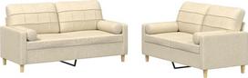 vidaXL Sofos komplektas, 2 dalių fotelis, sofa, svetainės sofa su porankiais, sofos komplektas, dizainerio sofa, sėdimieji baldai, minkšti baldai, kreminis audinys