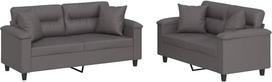 vidaXL Sofos komplektas, 2 dalių fotelis, sofa, svetainės sofa su porankiais, sofos komplektas, dizainerio sofa, sėdimieji baldai, minkšti baldai, pilka dirbtinė oda