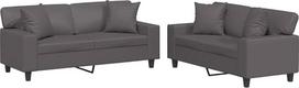 vidaXL Sofos komplektas, 2 dalių fotelis, sofa, svetainės sofa su porankiais, sofos komplektas, dizainerio sofa, sėdimieji baldai, minkšti baldai, pilka dirbtinė oda