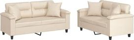 vidaXL Sofos komplektas, 2 dalių fotelis, sofa, svetainės sofa su porankiais, sofos komplektas, dizaino sofa, sėdimieji baldai, minkšti baldai, smėlio spalvos mikropluošto audinys