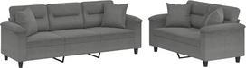 vidaXL Sofos komplektas, 2 dalių fotelis, sofa, svetainės sofa su porankiais, sofos komplektas, dizaino sofa, sėdimieji baldai, minkšti baldai, tamsiai pilkas mikropluošto audinys