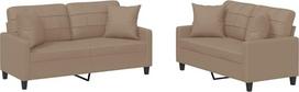 vidaXL Sofos komplektas, 2 dalių, fotelis, sofa, svetainės sofa su porankiais, sofos komplektas, dizainerio sofa, sėdimieji baldai, minkšti baldai, kapučino rudos spalvos dirbtinė oda