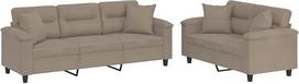 vidaXL Sofos komplektas, 2 dalių fotelis, sofa, svetainės sofa su porankiais, sofos komplektas, dizaino sofa, sėdimieji baldai, minkšti baldai, Taupe mikropluošto audinys