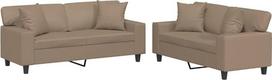 vidaXL Sofos komplektas, 2 dalių, fotelis, sofa, svetainės sofa su porankiais, sofos komplektas, dizainerio sofa, sėdimieji baldai, minkšti baldai, kapučino rudos spalvos dirbtinė oda