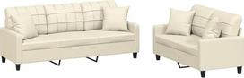 vidaXL Sofos komplektas, 2 dalys, fotelis, sofa, svetainės sofa su porankiais, sofos komplektas, dizainerio sofa, sėdimieji baldai, minkšti baldai, kreminė dirbtinė oda