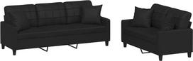 vidaXL Sofos komplektas, 2 dalys, fotelis, sofa, svetainės sofa su porankiais, sofos komplektas, dizainerio sofa, sėdimieji baldai, minkšti baldai, juoda dirbtinė oda