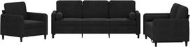 vidaXL Sofos komplektas, 3 dalių fotelis, sofa, svetainės sofa su porankiais, sofos komplektas, dizainerio sofa, sėdimieji baldai, minkšti baldai, juodas aksomas